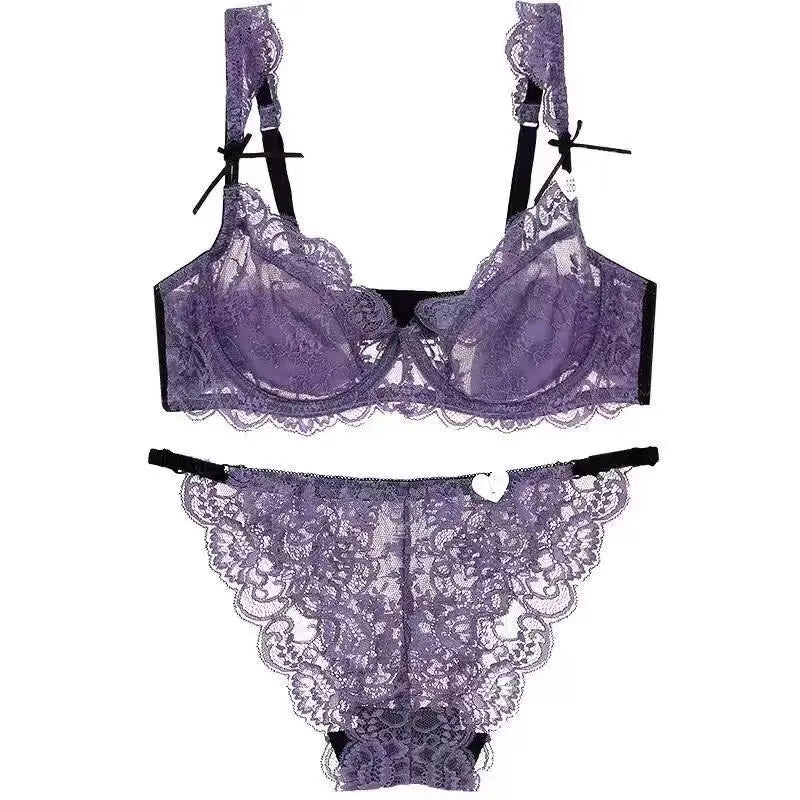 Romantic Atmosphere Lace Minimizer Bra Ultra Thin Sponge Free Wirefree Women Seamless Full Coverage Bust Push Up Set BANERDANNI