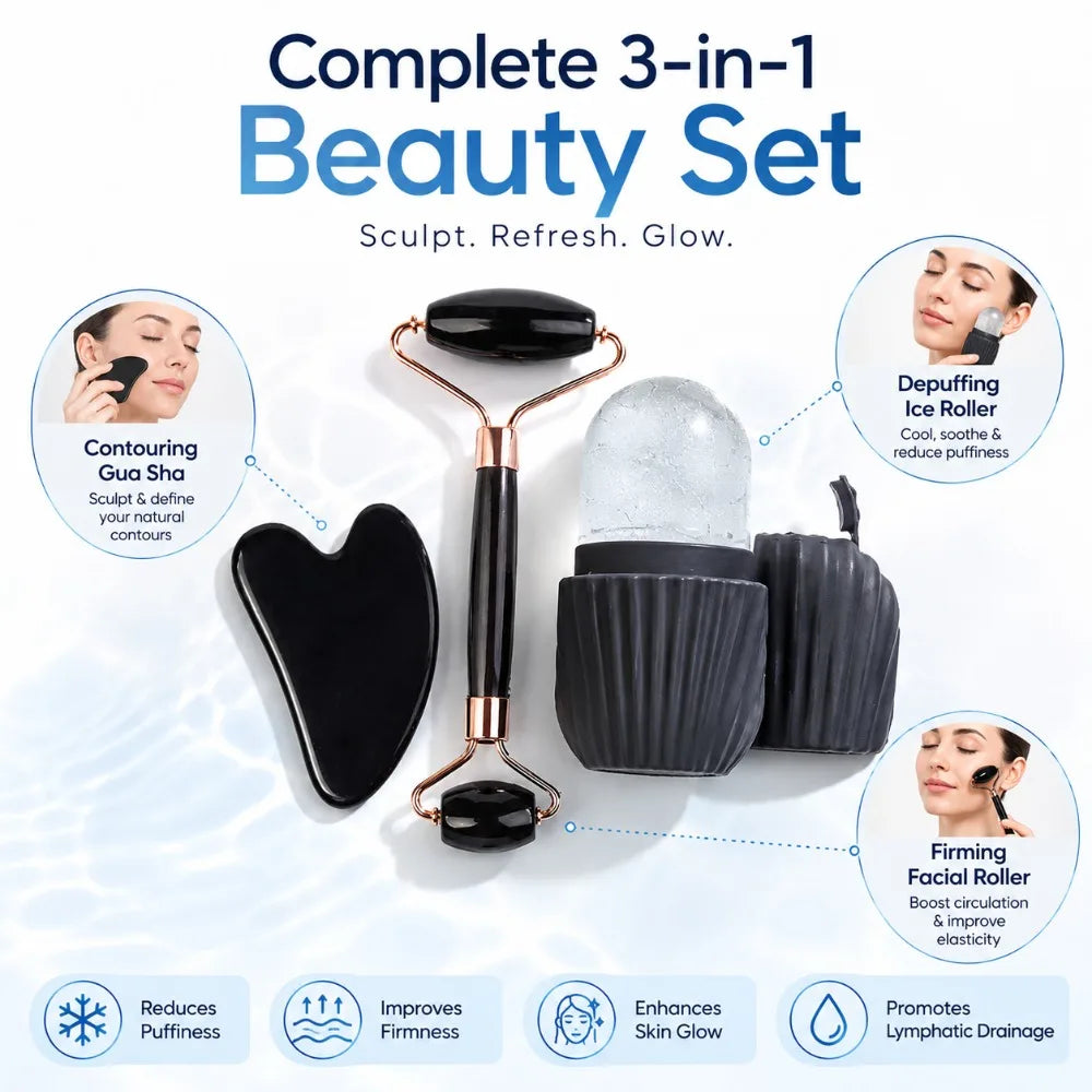 3Pcs Ice Face Roller Gua Sha Board Facial Face Massager Kit Massage Roller  Face Lifting Contouring Tools Beauty Skin Care Tools