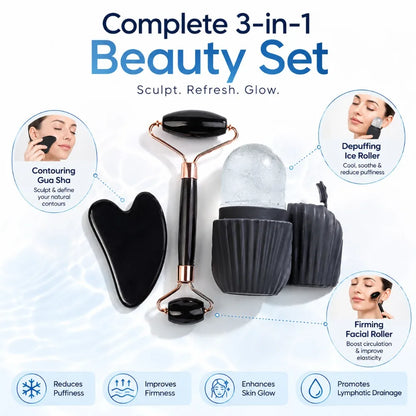 3Pcs Ice Face Roller Gua Sha Board Facial Face Massager Kit Massage Roller  Face Lifting Contouring Tools Beauty Skin Care Tools