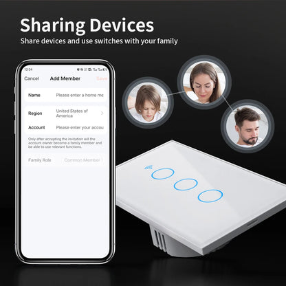 TNCE Tuya Wifi/Zigbee Smart Light Switch US Touch Wall Switch Neutral Wire/No Neutral Wire Required Smart Home Alexa Google Home