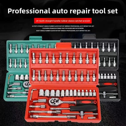 Krachtige 46pcs/set Carbon Steel Combination Set 1/4" Wrench Socket Spanner Screwdriver Household Motorcycle Car Repair Tool