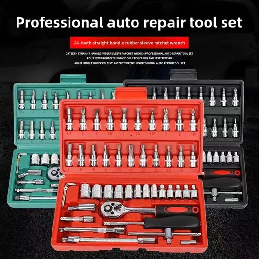 Krachtige 46pcs/set Carbon Steel Combination Set 1/4" Wrench Socket Spanner Screwdriver Household Motorcycle Car Repair Tool