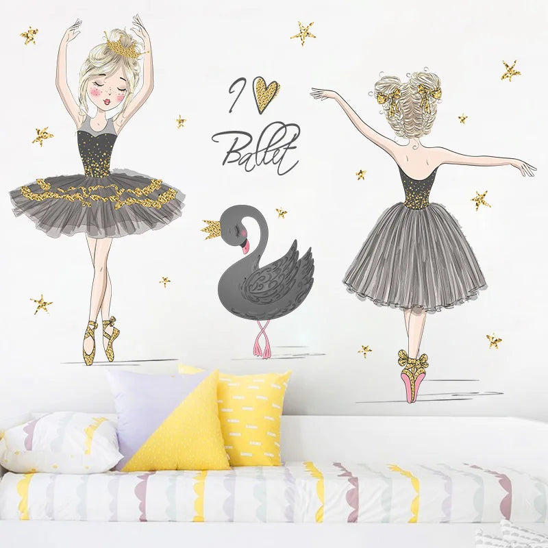 Ballet Girl Vinyl Child Wall Stickers For Baby Kids Room Decoration Adhesive Wallpaper Bedroom Accessories Room Decor Wall Art