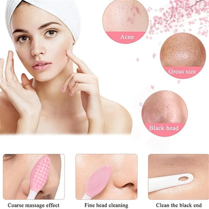 Skin Care Lip Exfoliating Facial Cleansing Face Scrub Nose Clean Brush Blackhead Remove Silicone Double-Sided Skin Care Tool