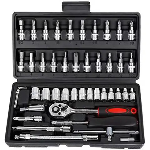 Krachtige 46pcs/set Carbon Steel Combination Set 1/4" Wrench Socket Spanner Screwdriver Household Motorcycle Car Repair Tool