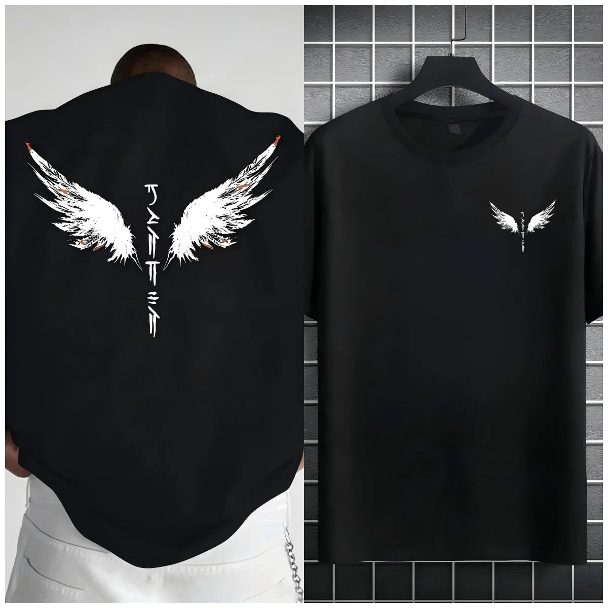 Minimalist men's summer new wing letter print soft and breathable round neck T-shirt outdoor street fashion top