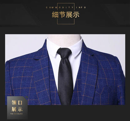 Men's Handsome Business Casual Plaid Three-Piece Set High-End Suit Fashion with Vest And Trousers for Wedding