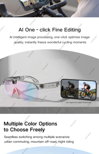2026 New AI Bluetooth Smart Glasses Camera 1200P Video 4K Anti-shake Cycling Ridi Sports Glasses Dual Mic Windproof Goggles Q01