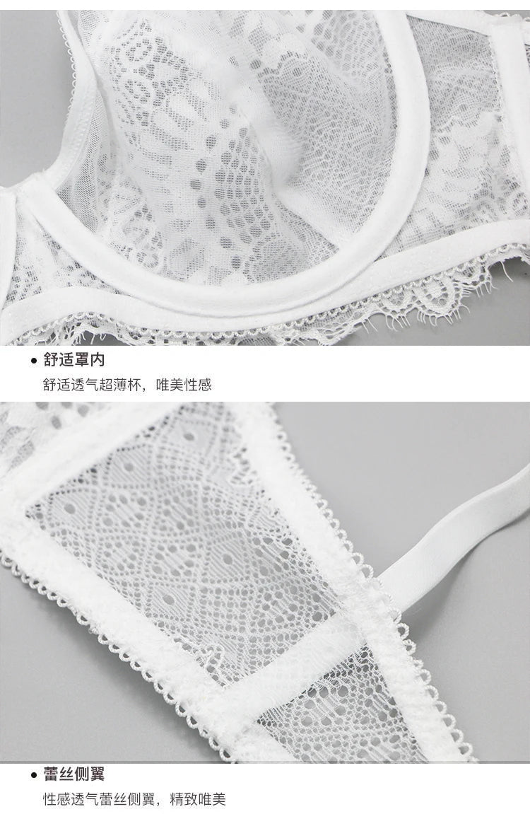 2022 New Sexy Lace Ultra Thin Thick Bra Panty Big Size Female Lingerie Set Women Underwear Brassieres 75-95BC Cup