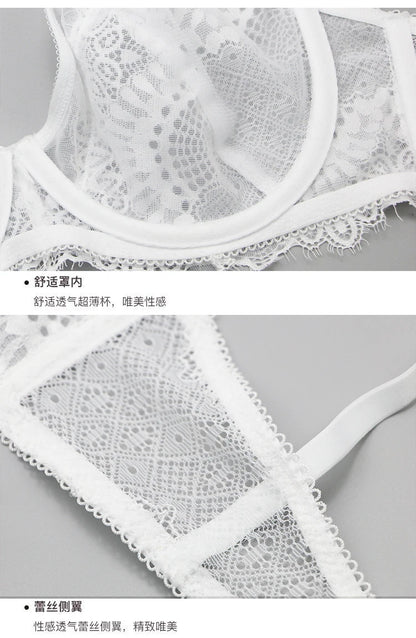 2022 New Sexy Lace Ultra Thin Thick Bra Panty Big Size Female Lingerie Set Women Underwear Brassieres 75-95BC Cup