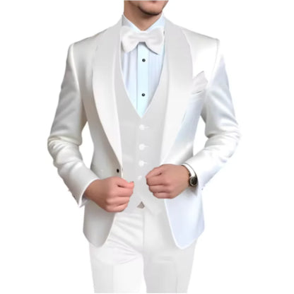 Formal 3 Piece Men's Suits Elegant Full Set Single Breasted Shawl Lapel Blazer Party Outwear Homme Costume（Jacket+Pants+Vest)