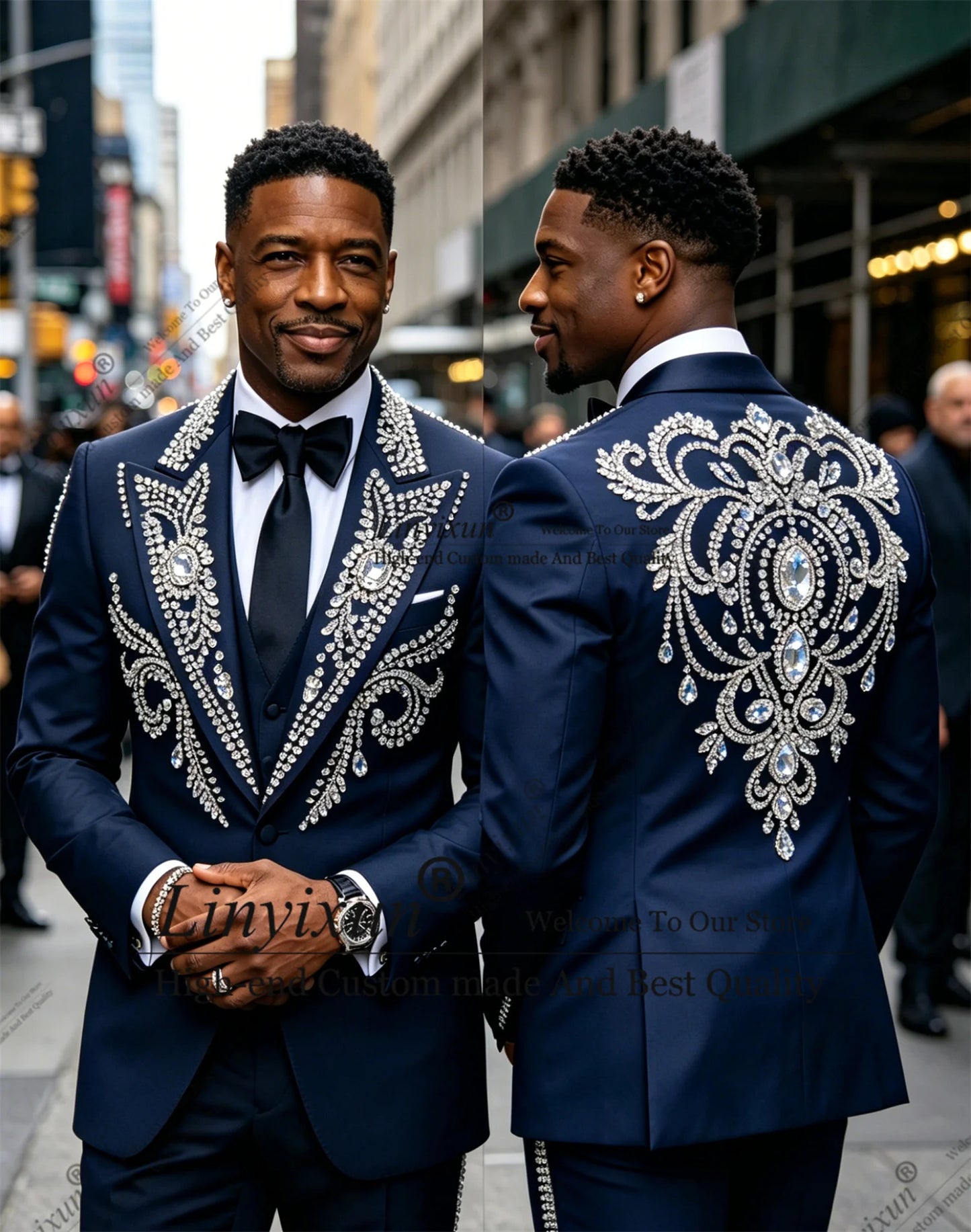 Handsome Rhinestone Diamond Wedding Suits For Men 2 Pieces Groom Male Blazers Customized Slim Fit men's suits and separates