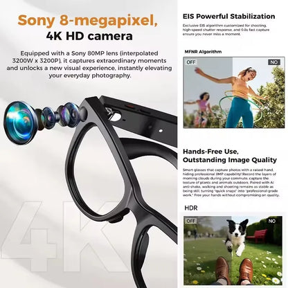 New M02 Ultra Smart AI Glasses 3600mAh Charging Case Power Bank 1080P HD Camera ChatGPT 32GB Translation Music Video Sunglasses