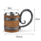 Viking Wood Style Beer Mug, Simulated Wooden Barrel Double Wall Metal Insulated Cup, 1Pc Bar Drinking Mug