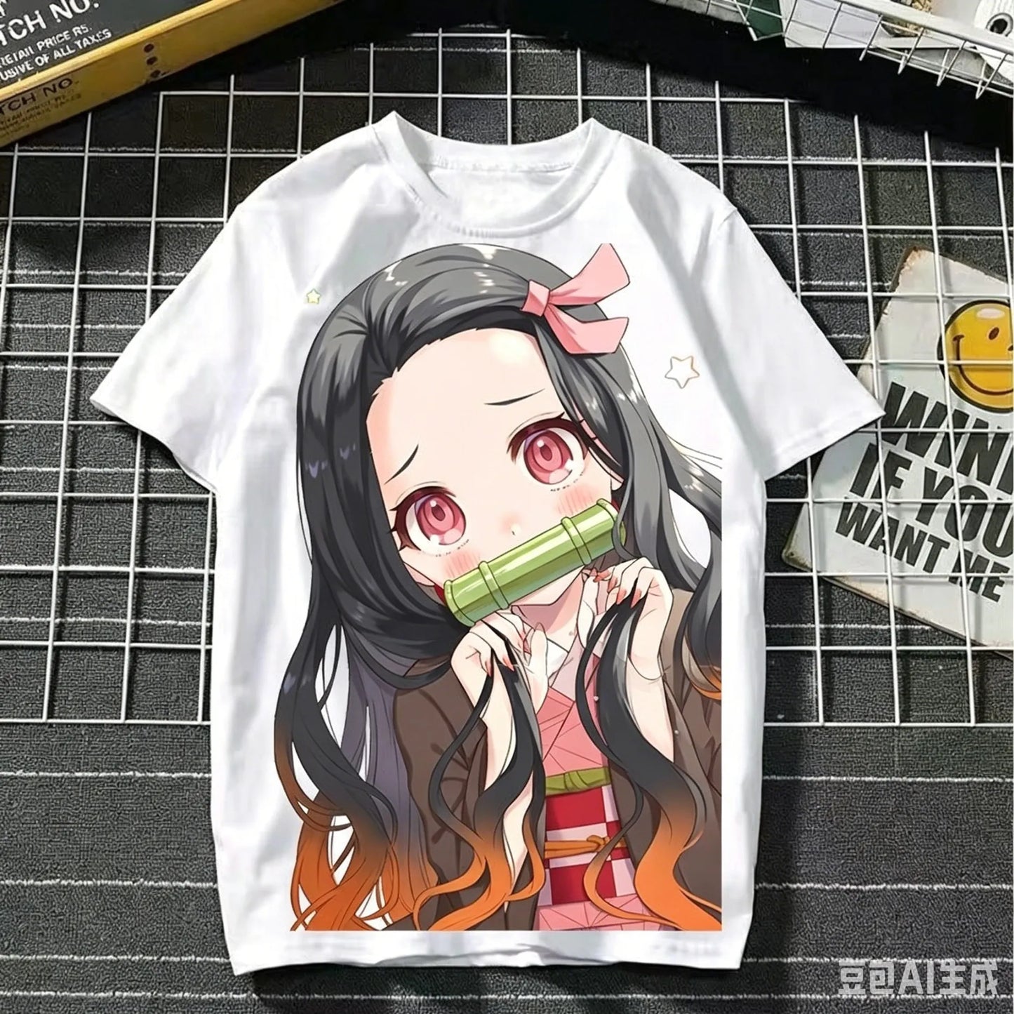 2026 Summer Demon Slayer Nezuko Cherry Blossom Butterfly Print Cotton T-Shirt Adult Kids Casual Loose Breathable Anime Tops Y2k