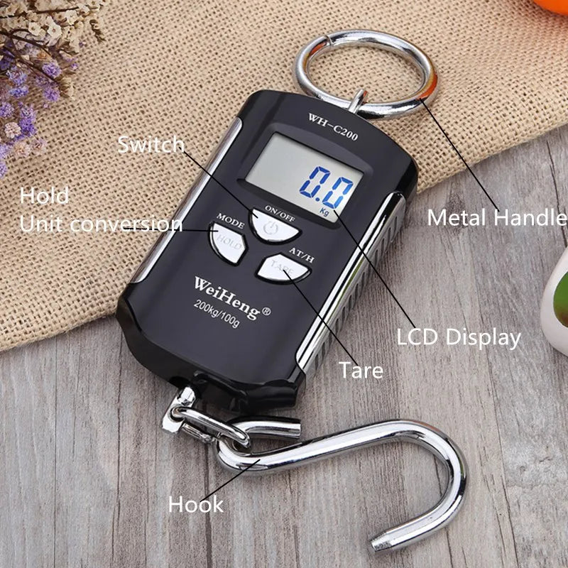200kg/50kg Hanging Scale Digital Backlight Electronic Scales Fishing Weights Pocket Scale Luggage Crane Scale