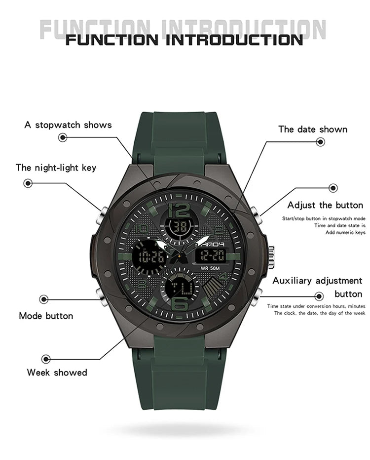 SANDA Luxury Ms LED Digital Sport Watch Fashion Casual Gold Wrist Watch Women Girl Military Waterproof Quartz Wristwatches 6062