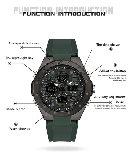 SANDA Luxury Ms LED Digital Sport Watch Fashion Casual Gold Wrist Watch Women Girl Military Waterproof Quartz Wristwatches 6062