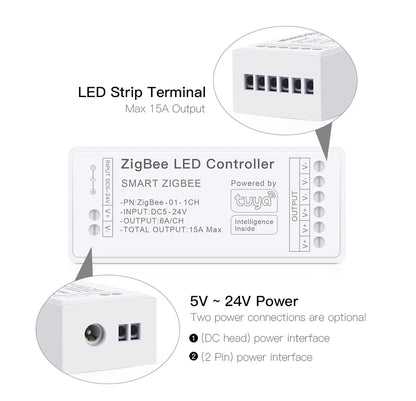 CCT Dimmer Zigbee 3.0 Tuya APP Work with Alexa Google Home for DC5v-24V Single Color RGBW RGB LED Strip Light Voice Controller