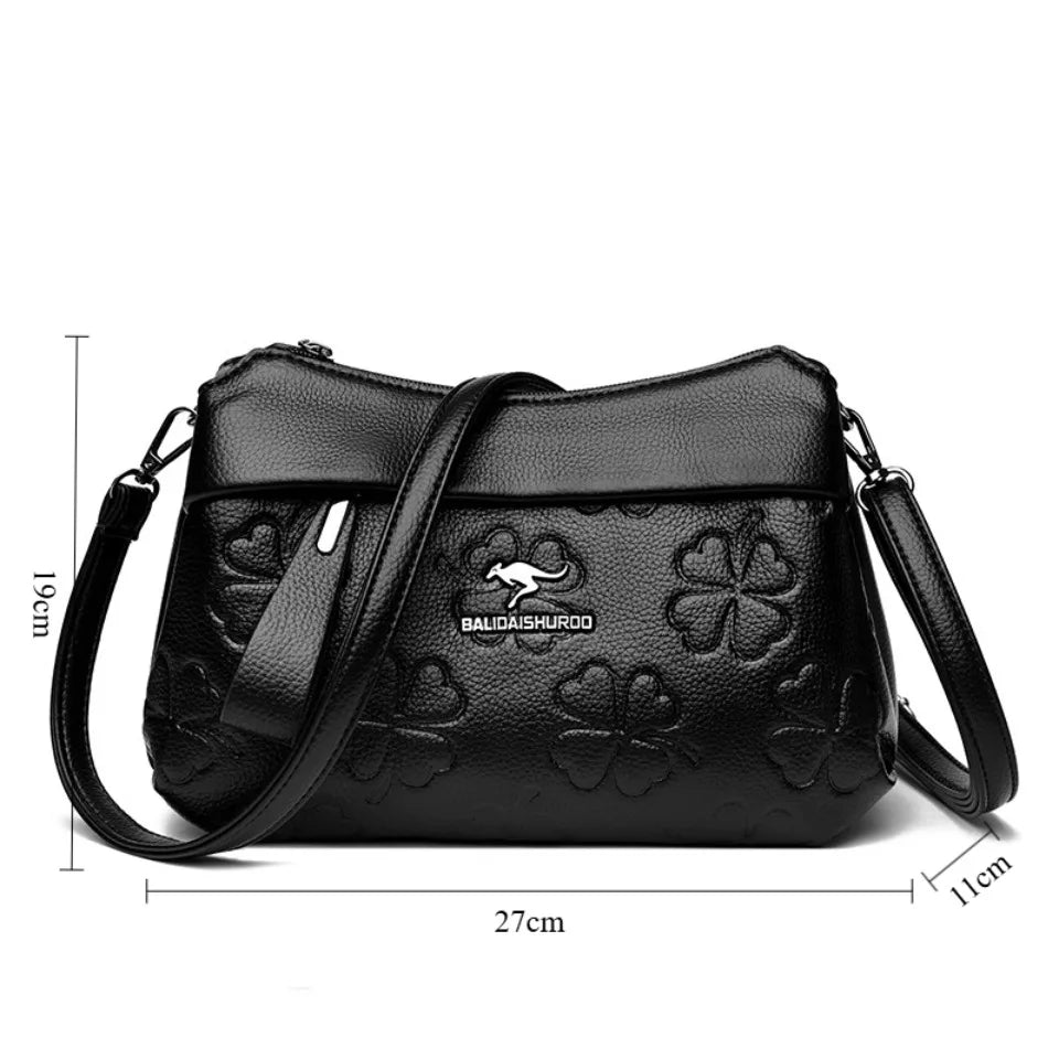 3 Layers Vintage Knurling Shoulder Crossbody Bags for Women Designer Retro PU Leather Ladies Purse Handbags Casual Messenger Bag