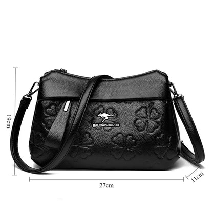 3 Layers Vintage Knurling Shoulder Crossbody Bags for Women Designer Retro PU Leather Ladies Purse Handbags Casual Messenger Bag