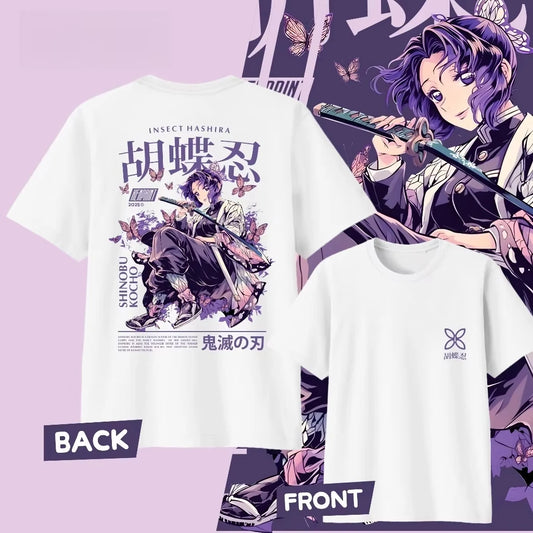 Demon Slayer Kochou Shinobu Pure Cotton T-shirt for 2026 Summer Kids/Men's/Women's Fashion Casual Cosplay Short Sleeved T-shirt