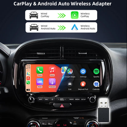 EKIY 2in1 Wireless CarPlay Adapter Wireless Android Auto Dongle AI Smart Box Car Intelligent Systems For Car With Wired CarPlay