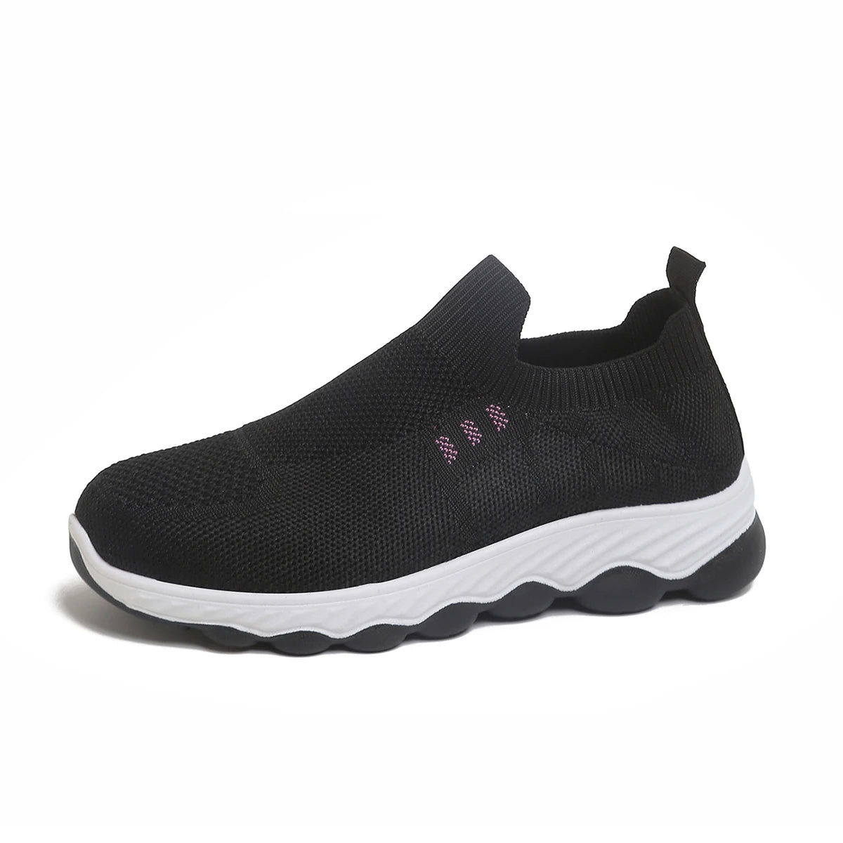 Grid mesh slip-on street sneakers, integrated stretch ribbed collar, thick wavy layered two-tone midsole daily walking shoes