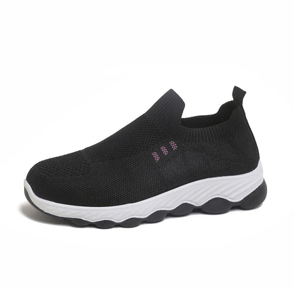 Grid mesh slip-on street sneakers, integrated stretch ribbed collar, thick wavy layered two-tone midsole daily walking shoes