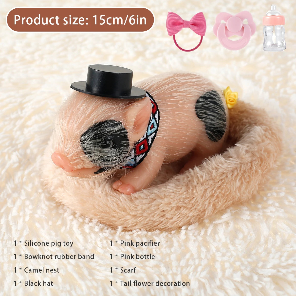 6inch Silicone Pig Doll Toy Cute Miniature Silicone Pig Reborn Realistic Pig Toy Interesting Full Silicone Piglet Doll Toy Set