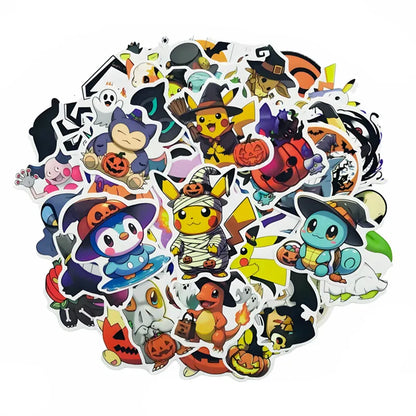 50PCS Kawaii Halloween Anime Pocket Monsters Pikachu Stickers DIY Laptop Luggage Skateboarding Mobile Cartoon Toys Gift Stickers