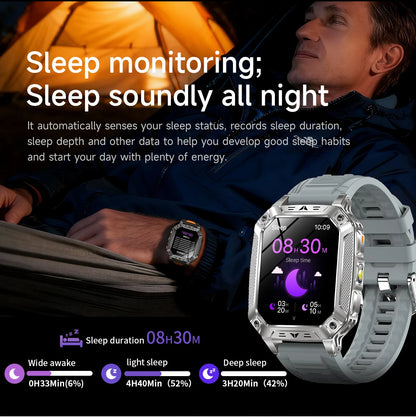 LIGE Wojskowy Inteligentny Zegarek 2.01'' Ekran HD Outdoor Sportowy Męski Zegarek SOS Czerwony Alarm Migająca Latarka Monitor Zdrowia Smartwatch