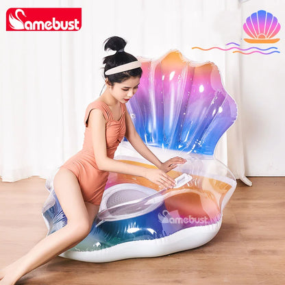 Camebust Shell-shaped Outdoor Inflatable Air Sofa Foldable Camping Lounge Chair with Mesh Bottom Design for Comfortable Seating