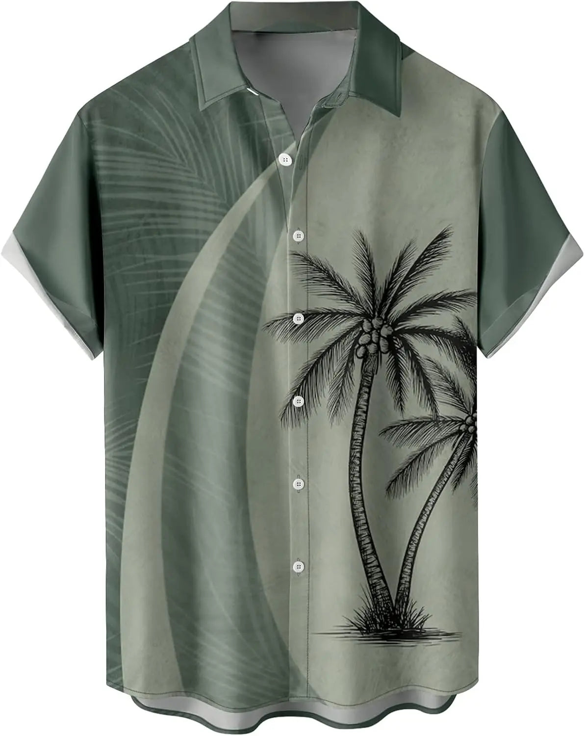 Summer Men's Gradient Sketch Coconut Tree 3D Printed Shirt, Vintage Hawaiian Tropical Quick Drying Loose Shirt