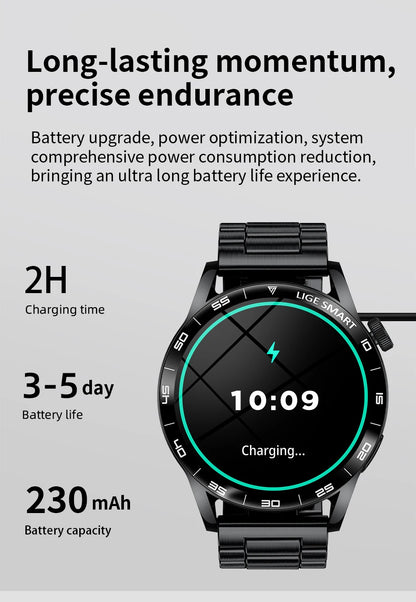 LIGE Full Touch Smartwatch Outdoor Military Smart Watch 1.38" HD Screen Bluetooth Call IP68 Waterproof Sport Fitness Watches Men