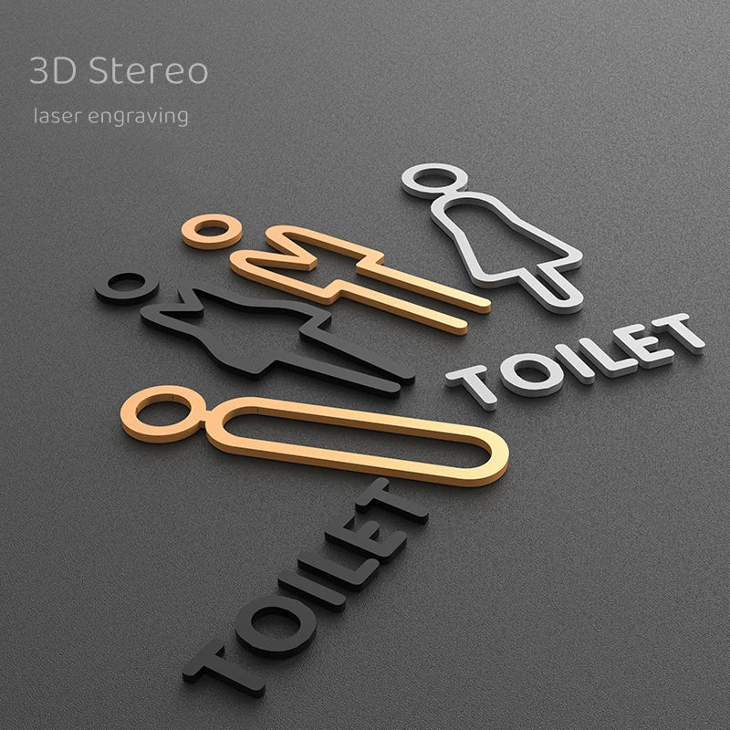 Matte Black Gold Toilet Sign Plate Acrylic 3D Wash Room Door Wall Label Sticker Wc BathRoom Signage Board Art Hotel Home Decor