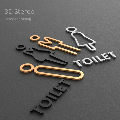 Matte Black Gold Toilet Sign Plate Acrylic 3D Wash Room Door Wall Label Sticker Wc BathRoom Signage Board Art Hotel Home Decor