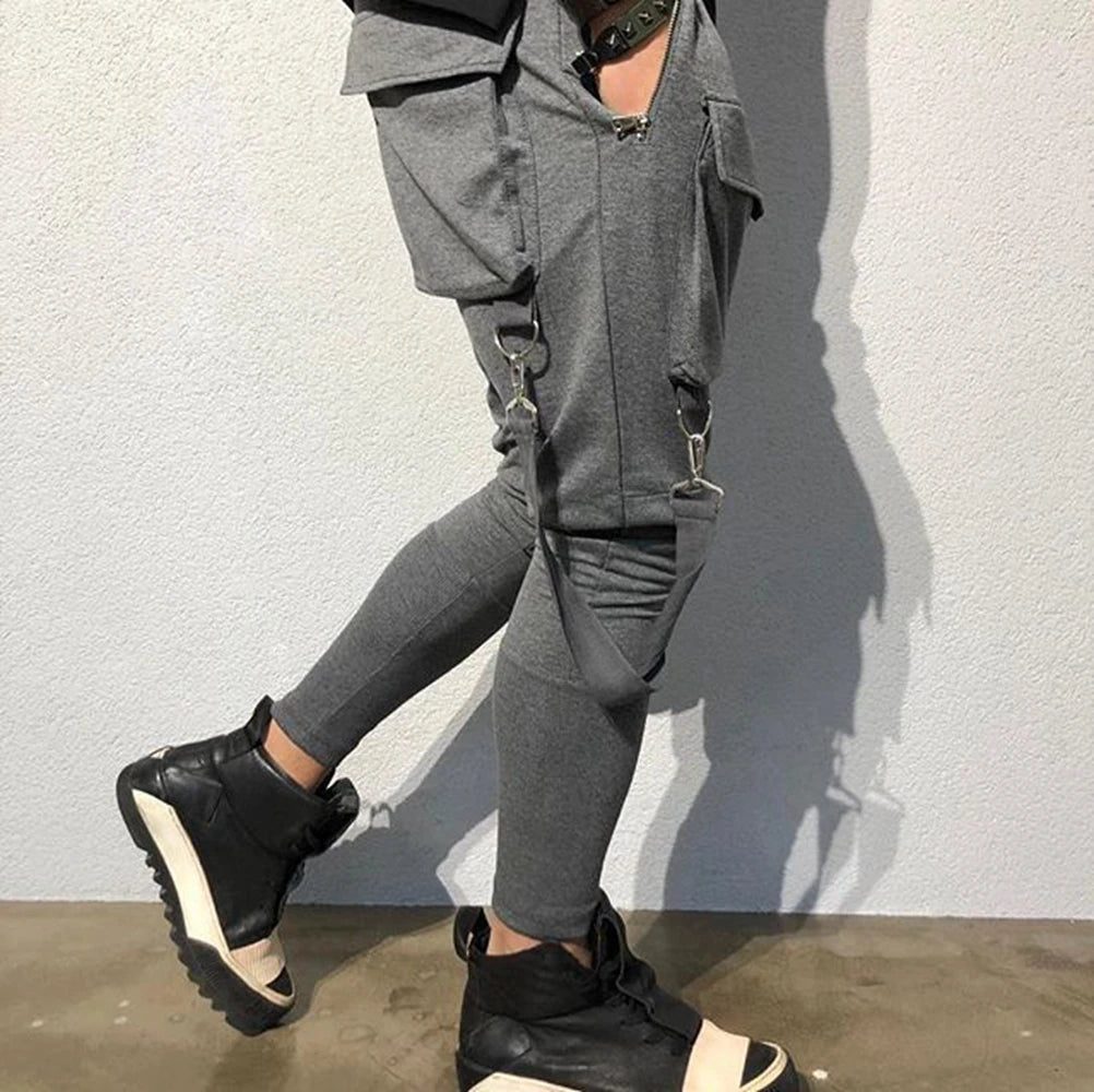 Men Running Stretch Tights Sweatpants Sports Absorbing Breathable Fitness Casual Cotton Multi Pocket Pants Slim Leggings