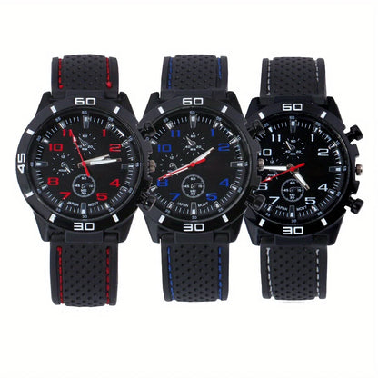 3pc/set Fashion Simple Mens Watch Analog silicone Male Watch Casual Men's Quartz Wrist Watch Ideal Choice for Thanksgiving Gifts