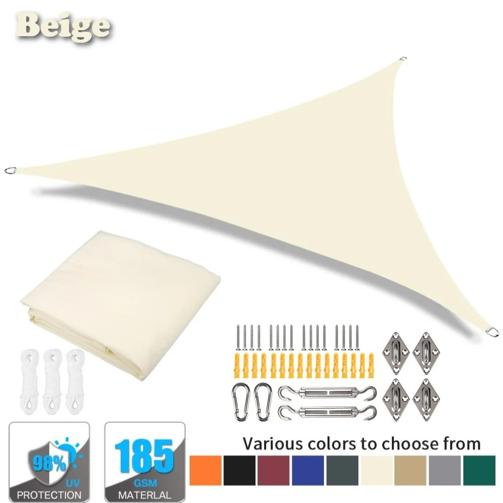 Triangle Sun Shade Sail Canopy UV Block Sun Shelter with Fixing Kits for Outdoor Patio Pool Beach Backyard Garden Sunscreen Tent