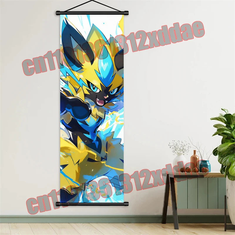 Pokemon Anime, Bulbasaur, Charizard, Eevee, Pikachu, Print Art White Canvas Scroll Painting Modern Room Decor Wall Art Painting