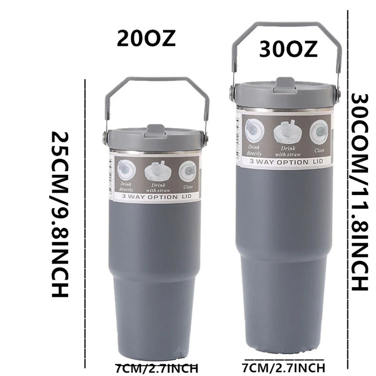 20/30oz Vacuum Insulated Tumbler with Lid: Stainless Steel Portable Cup with Dazzling Tote Handle for Hot & Cold Drinks