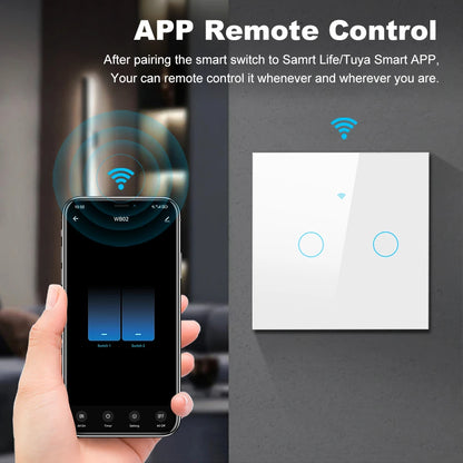 Tuya Smart Wifi Light Switch No Neutral Wire Touch Panel EU 1/2/3 Gang Wall Switch Wireless Control Voice Control Alexa Google