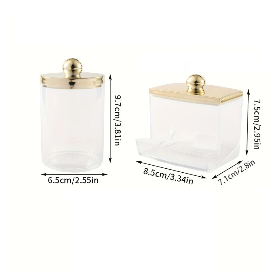 1/2 Pack Qtips Dispenser,Bathroom Organizers and Storage Containers, Plastic Apothecary Jars with Gold Lids for Makeup Ball