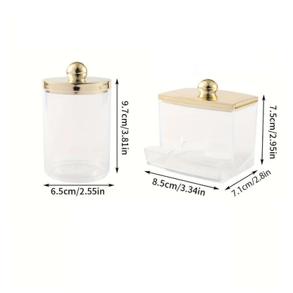 1/2 Pack Qtips Dispenser,Bathroom Organizers and Storage Containers, Plastic Apothecary Jars with Gold Lids for Makeup Ball
