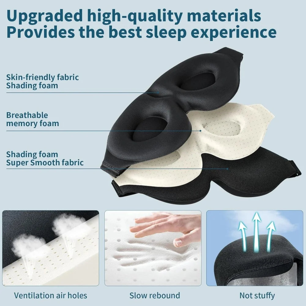 3D Contoured Zero Pressure Sleep Mask with Adjustable Strap for Deep Sleep, Travel, Naps & Yoga Relaxation