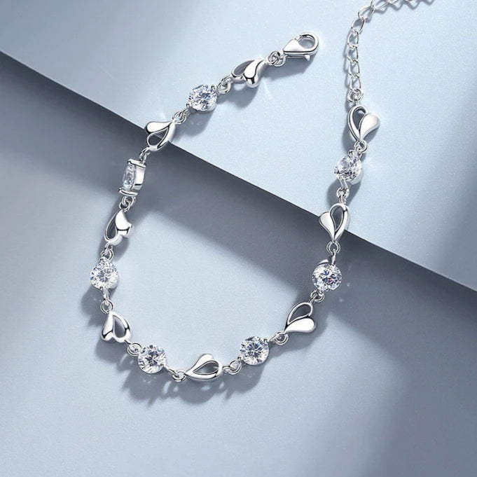 2pcs/set 925 Sterling Silver Heart Bracelet Necklace Jewelry Set for Women Korean Adjustable Charm Bracelet Luxury Party Jewelry