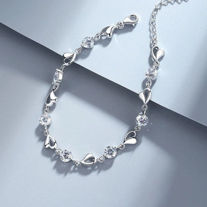 2pcs/set 925 Sterling Silver Heart Bracelet Necklace Jewelry Set for Women Korean Adjustable Charm Bracelet Luxury Party Jewelry