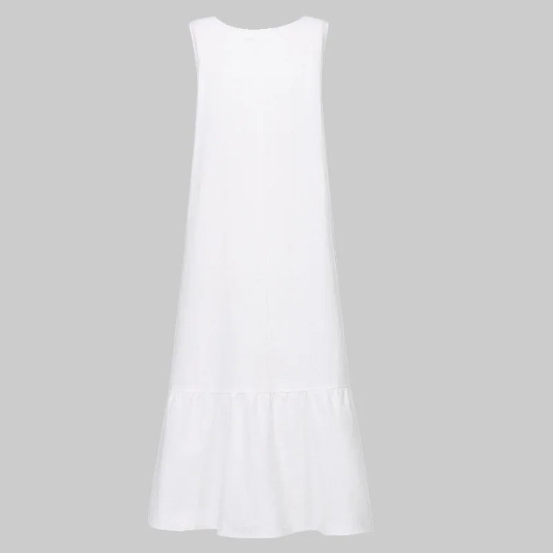 New Dresses 2025 Woman Fashion Summer Solid-color Cotton-linen Sleeveless Plus Size Women's Loose-fitting Long Dress Skirt