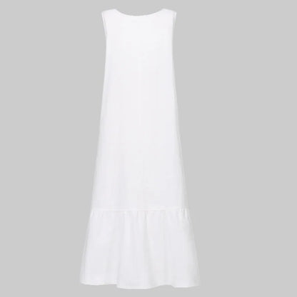 New Dresses 2025 Woman Fashion Summer Solid-color Cotton-linen Sleeveless Plus Size Women's Loose-fitting Long Dress Skirt